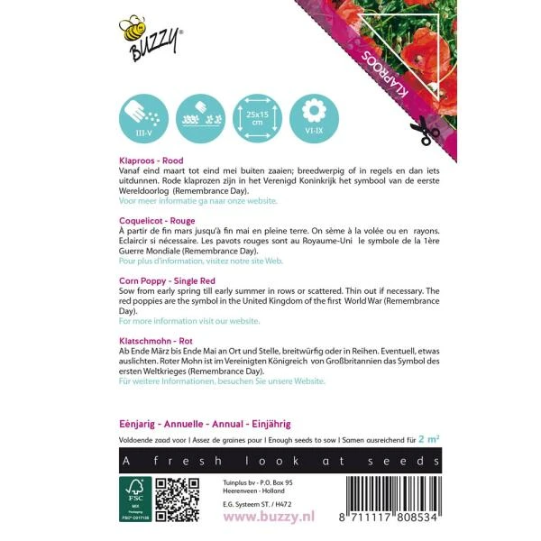 Klaproos Corn Poppy - Papaver Rhoeas 2 Klaproos Corn Poppy - Papaver Rhoeas - Afbeelding 2