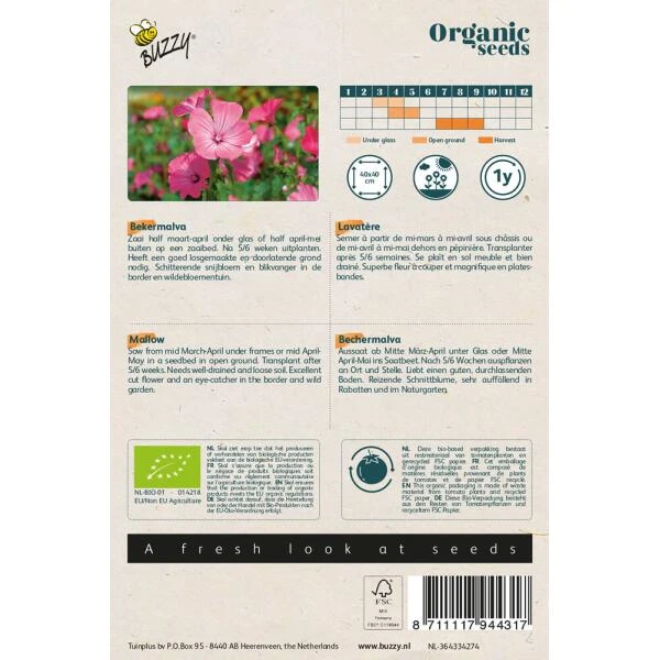 Lavatera Trimestris Rose/rood BIO 2 Lavatera Trimestris Rose/rood BIO - Afbeelding 2